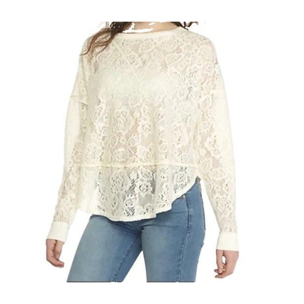 Free People Not Cold In This Ivory Lace Top M Soft Felted Loose Artsy Bohemian